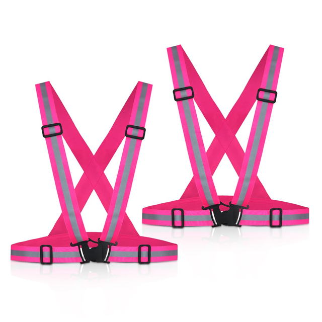 JP Gilet de Sécurité Haute Visibilité Réfléchissant, Lot de 2 Équipement de Course Ajustable pour Hommes & Femmes, Cyclisme de Nuit, Randonnée, Jogging, Promenade pour Chien, Rose
