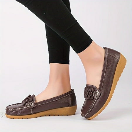 Comfort Soft Sole Penny Loafers -Women s Casual Slip On Faux Leather Flat Shoes-38