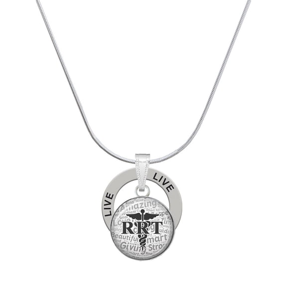 Delight Jewelry Silvertone Domed Black RRT Live Ring Charm Necklace, 18"