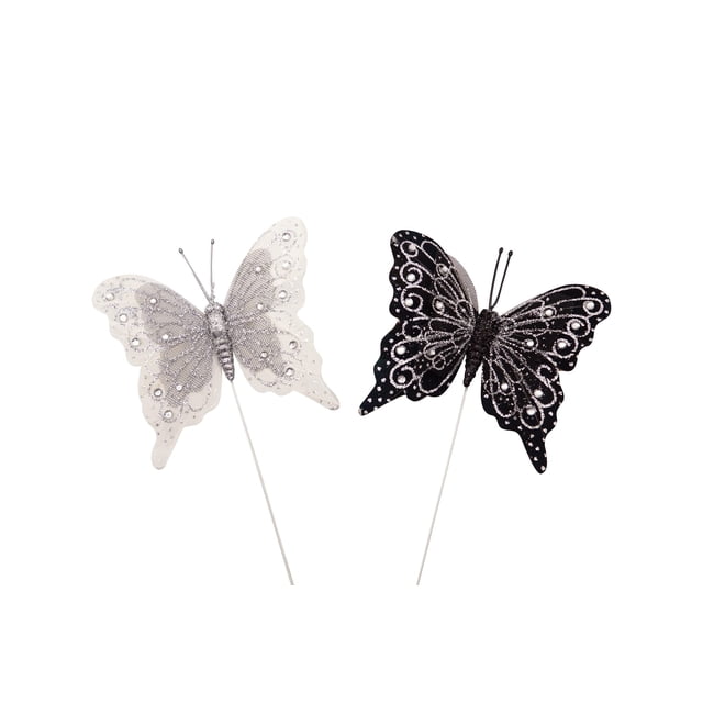 Set de 12 mariposas monarca de plumas con brillantina para decoración