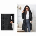 thumbnail image 4 of Female Hooded Long Puffer Coat Winter Warm Full Zip Quilted Jacket with Pockets Black L, 4 of 9