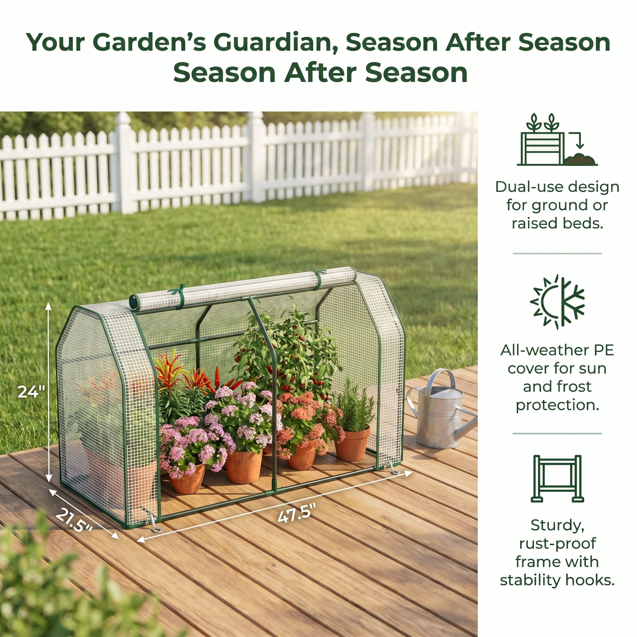 Resenkos Walk-in Greenhouse,Plant Gardening Green House,47.5 x 21.5 x 24 Inch Mini Greenhouse with Roll-up Zipper Door