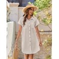 thumbnail image 5 of Zeagoo Linen Dresses for Women 100% Cotton Short Sleeve V-Neck Button Down Tshirt Dress Summer Casual Beach Sundress Loose Tunic Shift Sundresses, 5 of 6