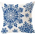 thumbnail image 3 of Set of 4 Throw Pillow Cover Merry Christmas Pine Tree Bear Elk Snowflake Cotton Linen Throw Pillow Case Cushion Cover for Sofa Bed Couch Home Decorative Square 18 X 18 Inches (Blue), 3 of 4