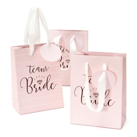 Gartner Studios Team Bride Medium Party Gift Bag - 3 Pink Pack Bags that Are 7x2.5x5 inches