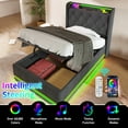 thumbnail image 3 of Euroco Upholstered Twin Size Platform Bed with Hydraulic Storage for Child, 360 Surround LED Light Linen Bed with USB Charging Station for Kids Teens, Gray, 3 of 22