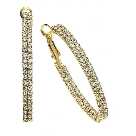 X & O Handset Austrian Crystal Gold-Plated Medium Twin-Row Oval Inside-Out Earrings