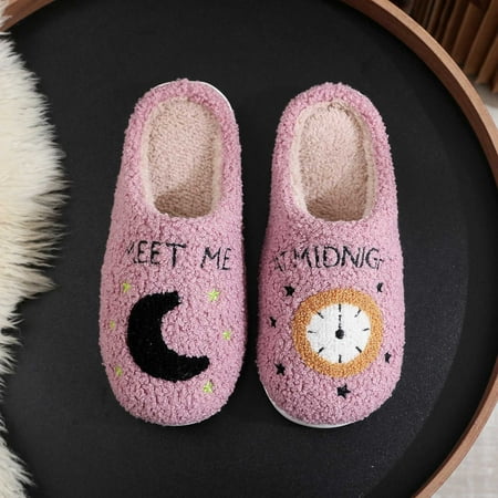 

LIANGP Ladies Slippers Women Slippers Meet Me At Midnight Slippers Fleece Slippers Embroidered Plush Indoor Outdoor Slippers Couple Shoes Multiple Colors Available Women s Shoes Purple Size 11