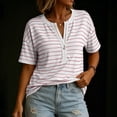 thumbnail image 5 of Aezemi Women Striped Button Shirts Pullover Loose Fit Short Sleeve Summer Daily Home Fashion Tees Baggy Outdoor Work Walking All Match Soft Casual Tops S, 5 of 7