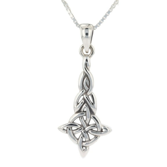 Jewelry Trends Sterling Silver Celtic Good Luck Quaternary Knot Pendant on 18 Inch Box Chain Necklace