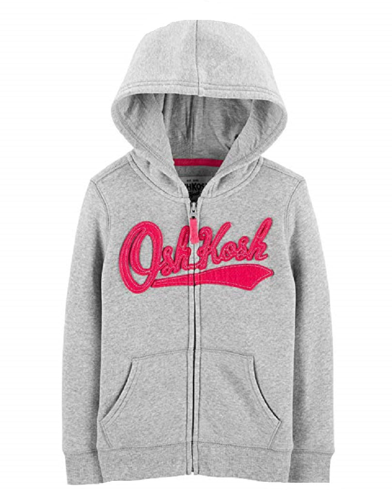 New OshKosh Girls Logo Hoodie 4T Pink Rose Floral Oatmeal Zip Up Jacket Sweatshi 
