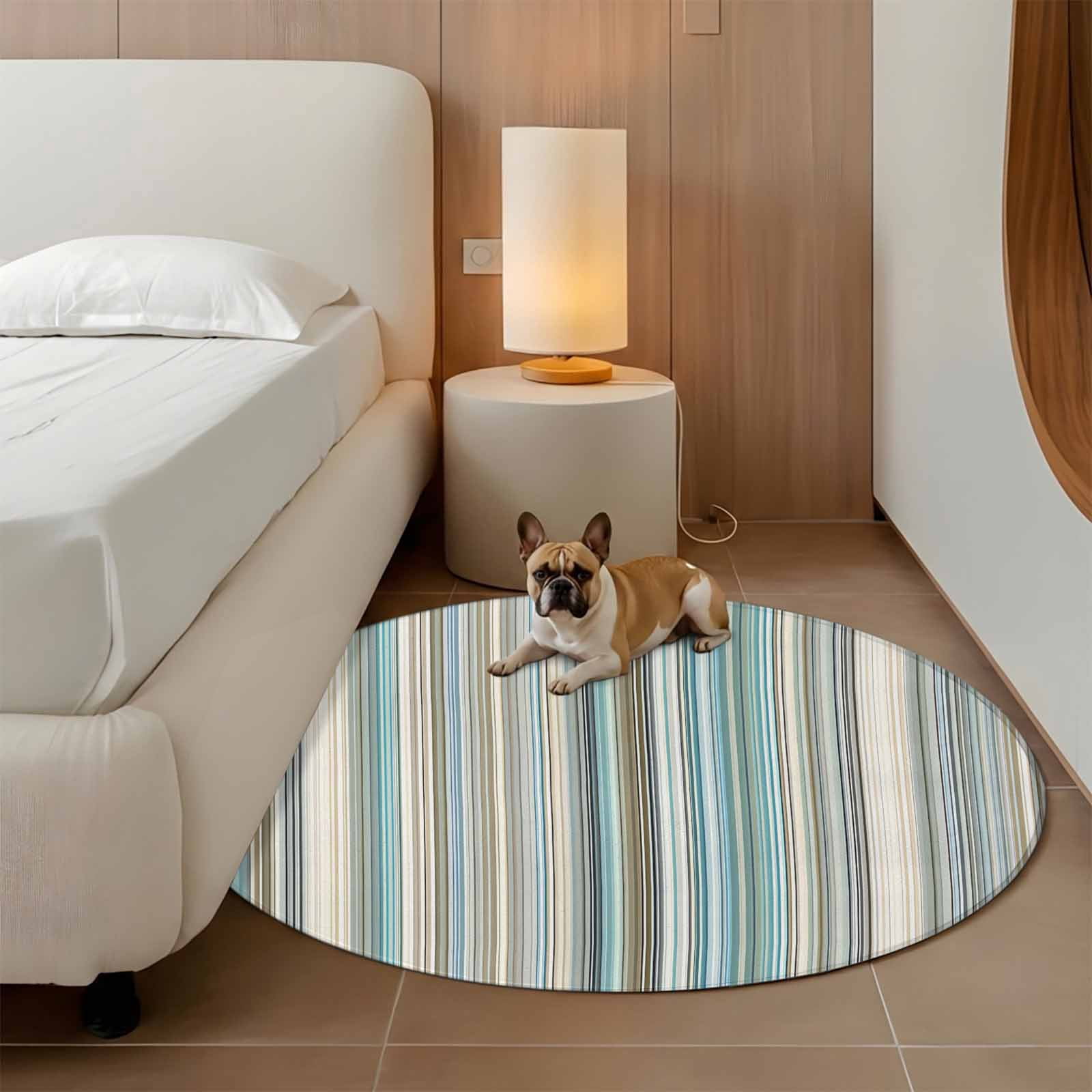 Light Blue Striped Round Area Rug 6Ft Washable Circle Rugs for Bathroom Office, Farmhouse Thin Line Modern Abstract Art Non-Slip Carpet Floor Mats Indoor Outdoor Carpet Runner Aesthetic Home Decor