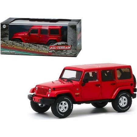 Greenlight 86177 2017 Jeep Wrangler Unlimited Sahara Firecracker Red Clearcoat All-Terrain Series 1-43 Diecast Model Car