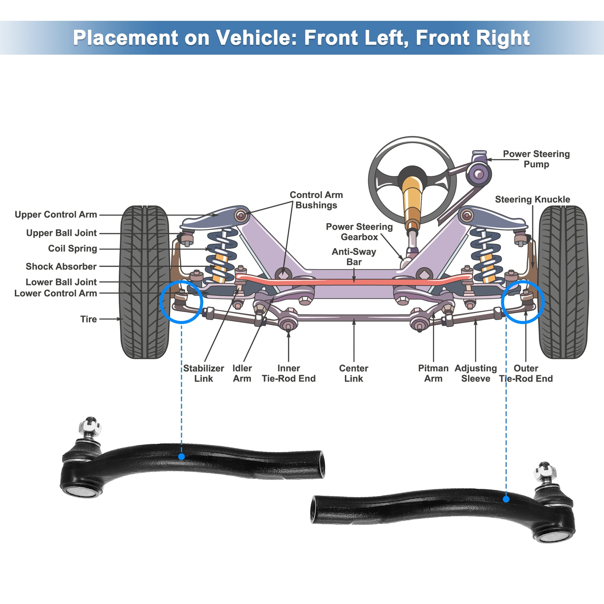 2pcs Car Front Outer Tie Rod End Links Suspension Steering Part 