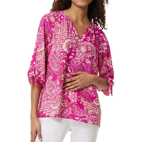 Jones New York Womens Printed Peplum Blouse, Multicoloured, Petite, PXL