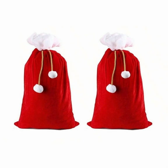 2Pcs Christmas Santa Bags Large Sacks Red Velvet Santa Claus Bags Merry Christmas Sack Gift with Drawstring for Holiday Party Supply Xmas Present Storage, 27.56 x 39.37 Inches