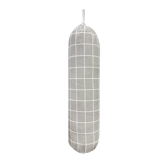 Large Capacity Plastic Bag Holder – Wall Mount Organizer with Adjustable Drawstring, Washable Grocery Bag Storage Dispenser for Home, Kitchen, RV & Travel (Check Gray, 1 Pack)