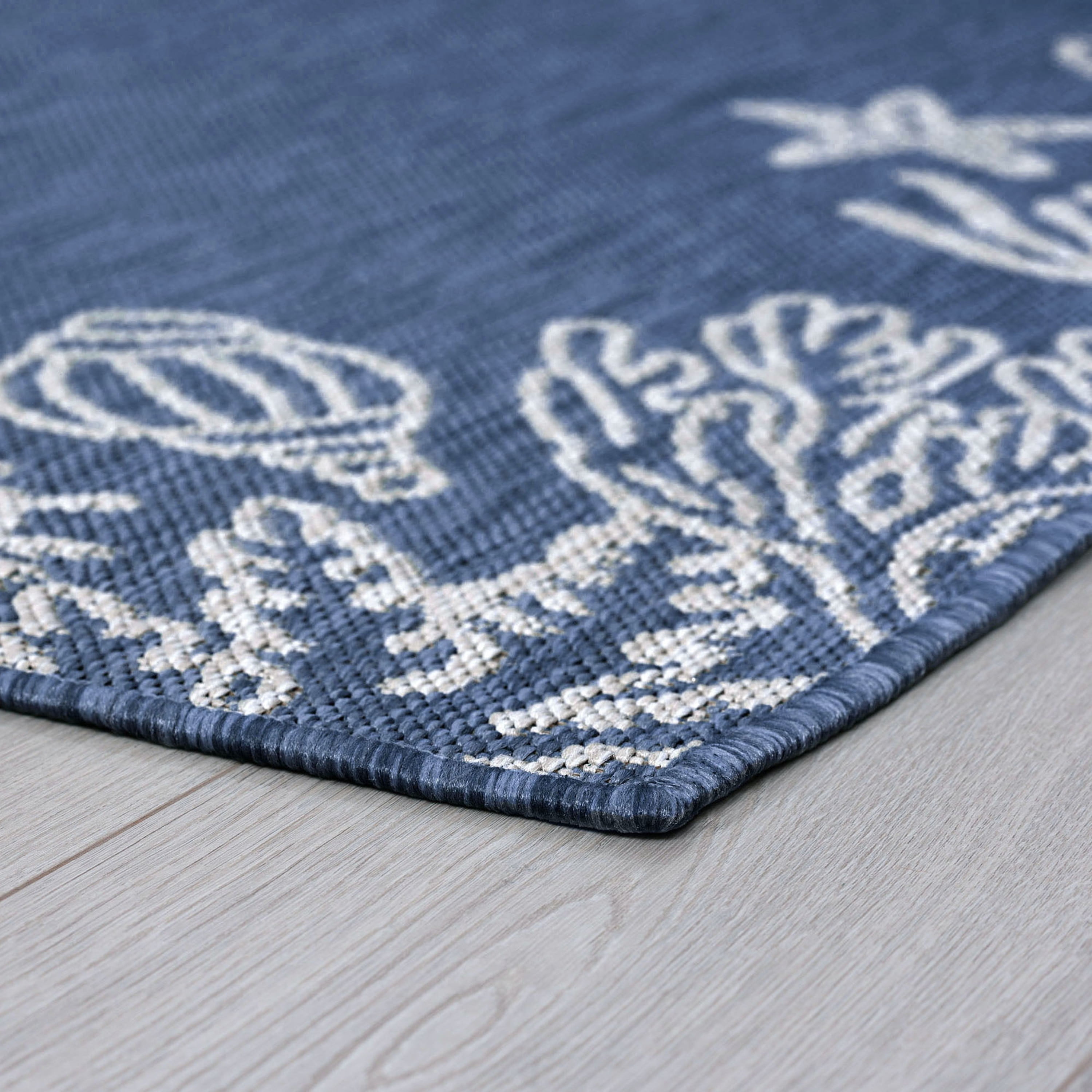 8x10 Water Resistant, Large Indoor Outdoor Rugs for Patios, Front Door Entry, Entryway, Deck, Porch, Balcony | Outside Area Rug for Patio | Navy, Coastal | Size: 7'10'' x 10'2''