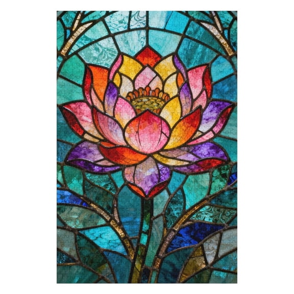 Stained Glass Lotus 500 Pieces Puzzle for Adults, Colorful Flower-Themed Jigsaw, Challenging Puzzle, Mind-Relaxing Indoor Game, Decorative Home Artwork