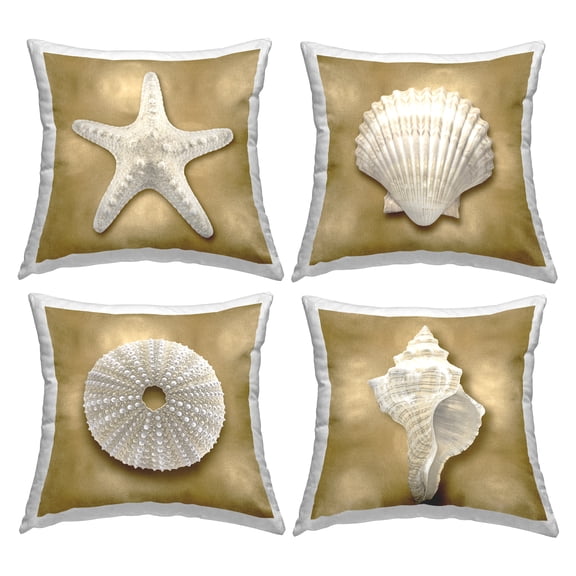 Stupell Industries Glam Nautical Seashells 4 Piece Decorative Printed Throw Pillow Set, 18 x 18