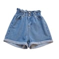 thumbnail image 4 of Women's Pants Gsakboxl Women Plus Size Paper Bag Waist Denim Shorts Button Roll Up Hem Loose A-Line Wide Leg Slim Fit Casual Hot Pants Light Blue S, 4 of 7