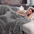 thumbnail image 3 of Anjee Faux Fur Shaggy Throw Blanket 50" x 60", Soft Reversible Fluffy Blanket for All Season, Plush Long Hair Throw for Sofa Bedroom Women Men, Gray, 3 of 9