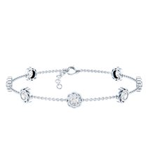 Rosec Jewels - Lab Diamond Flower Bracelet for Women - 7 Stone Station Chain Bracelet - EF-VS Grade, 925 Sterling Silver, 7.0 inches