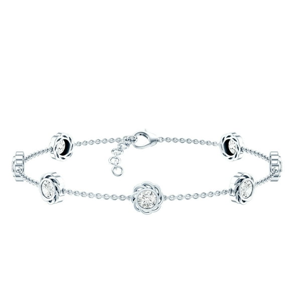 Rosec Jewels - Lab Diamond Flower Bracelet for Women - 7 Stone Station Chain Bracelet - EF-VS Grade, 925 Sterling Silver, 7.0 inches