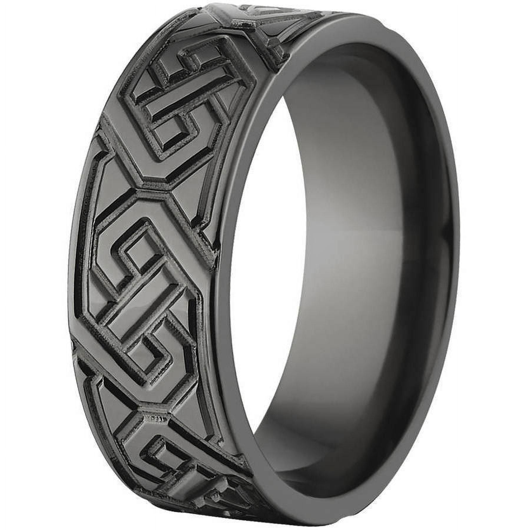 8mm Flat Black Zirconium Ring with a Milled Celtic Design
