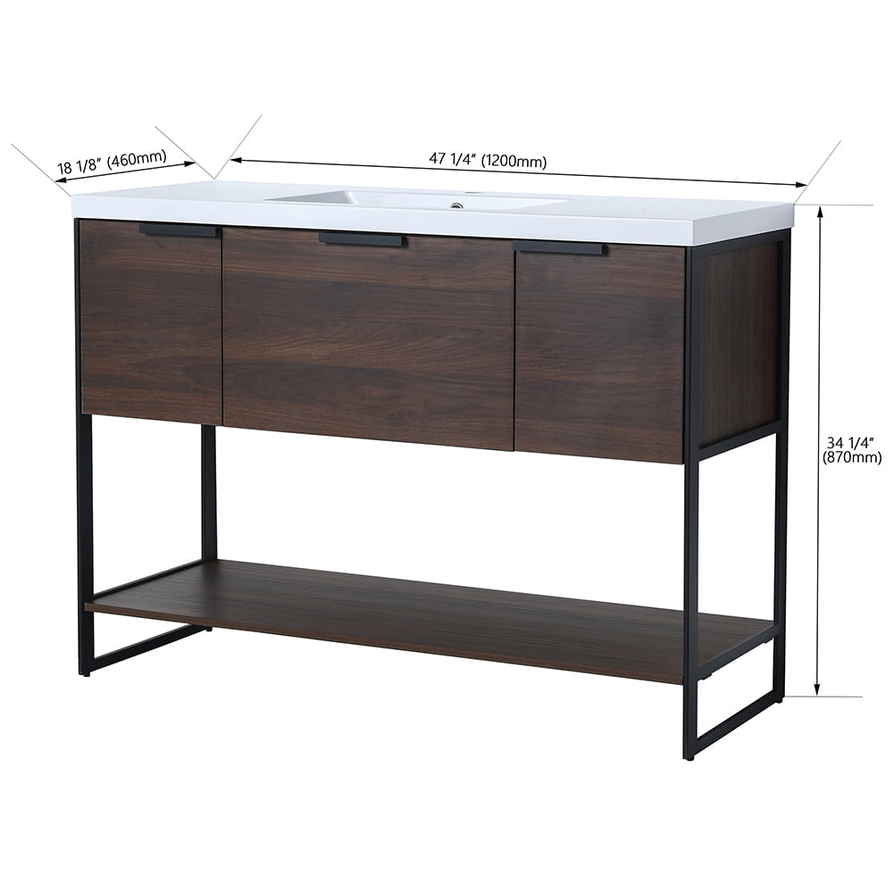 Kepooman 47" Bathroom Floating Vanity Cabinet, Contemporary Walnut Wooden Bathroom Vanity with Doors and Drawer Kepooman 47" Bathroom Floating Vanity Cabinet, Contemporary Walnut Wooden Bathroom Vanity with Doors and Drawer