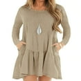 thumbnail image 1 of Women Casual Spring Ruffle Hem Long-Sleeved Casual One-Piece A Line Solid Swing Mini Dress, 1 of 6