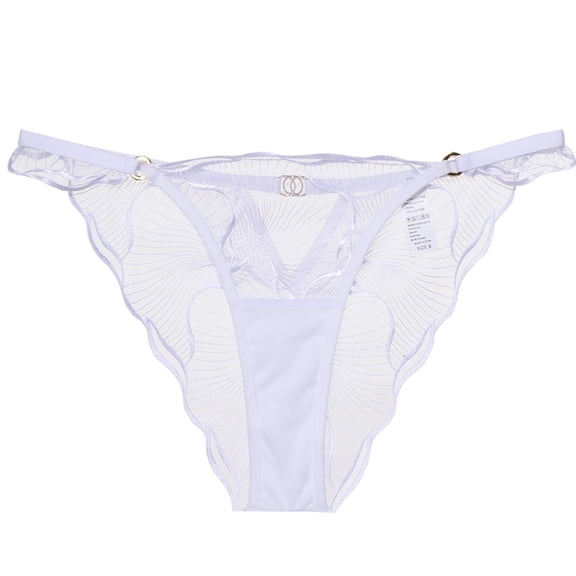 VONCOS Womens Thong Underwear White Seamless Lace Panties, Breathable No Show Mesh with Embroidery for Everyday Comfort,Size M