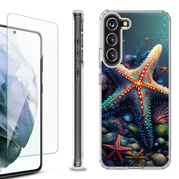 OneToughShield ® for Samsung Galaxy S23  S23 Plus 5G Shockproof Bumper Phone Case, with Tempered Glass Screen Protector - Starfish