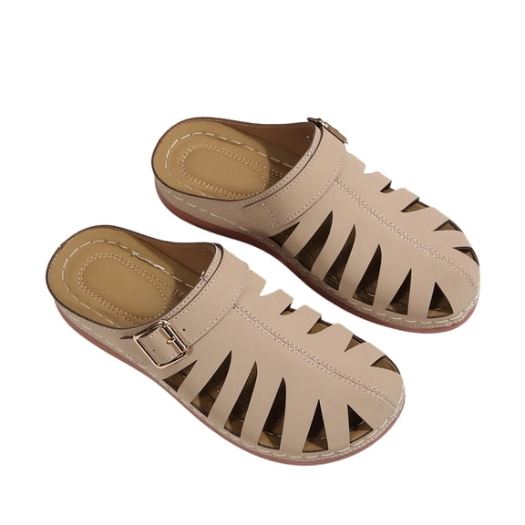 Womens Fashion Casual Solid Color Closed Toe Sandals Slip On Breathable Sandals Comfortable Hollow Solid Color Shoes