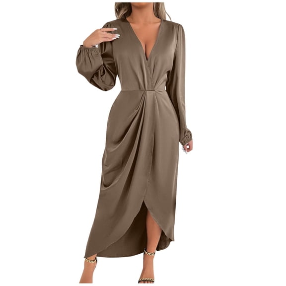 PFRNLF Dresses for Women ,Womens Long Sleeve Wedding Guest Dress V Neck Cocktail Church Maxi Dresses