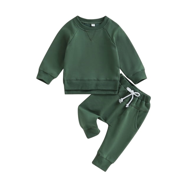 Gibobby Sudadera Niños Niñas Ropa Color Sólido Manga Larga Sudadera Pantalones Conjunto 2 Piezas Otoño Invierno Traje(Verde, 0-6 Meses)