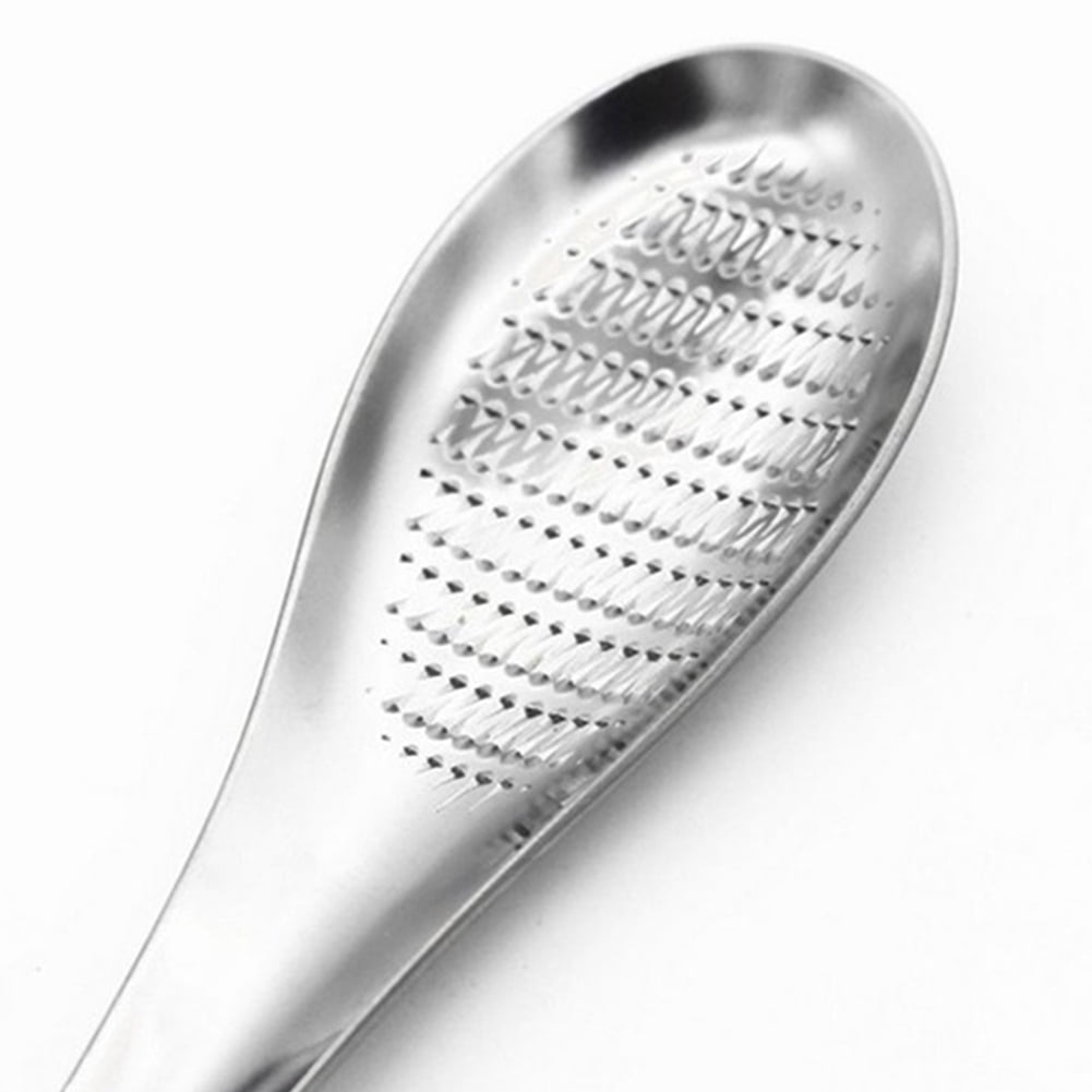 Silver Stainless Steel Lemon Zester Ginger Grater Garlic Grinding Spoon
