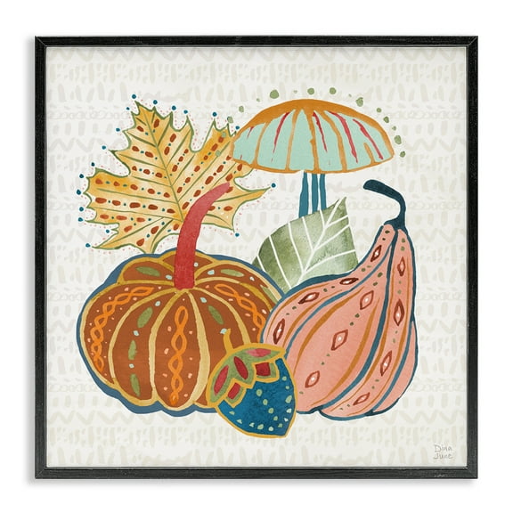 Stupell Industries Harvest Whimsy Gourds Holiday Painting Black Framed Art Prints Wall Art, 12 x 12
