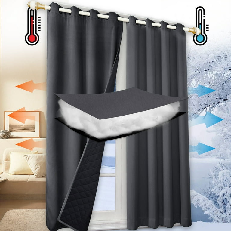 Dongpai Blackout Curtains With Thermal Insulated Liner Cold Blocking Thicken Cotton Ds Quilted Winter Curtain For Living Room Bedroom 1 Panel Com
