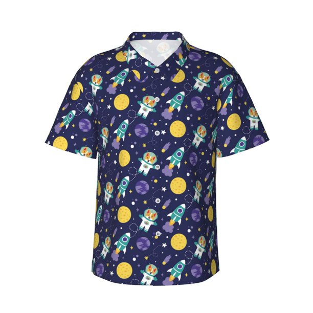 Fotbe Astronaut Corgi Camisa Hawaiana para Hombre Unisex – Camisa Casual de Verano con Botones de Manga Corta de Algodón y Lino,Large