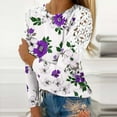 thumbnail image 2 of XFYSSS Women's Casual Print Lace Round Neck Long Sleeved T-shirt Loose Top Long Sleeve Round-Neck Blouses & Shirts, 2 of 4