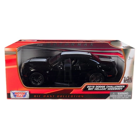 2018 Dodge Challenger SRT Hellcat Widebody Black with White Stripes 1/24 Diecast Model Car by