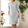 thumbnail image 2 of Women's Casual Button Dress Elegant Loose Fit Comfortable Linen Midi Shirt Dress with Pockets for Home Travel Spring Summer Autumn Womens Casual Trendy Midi Dresses, 2 of 5