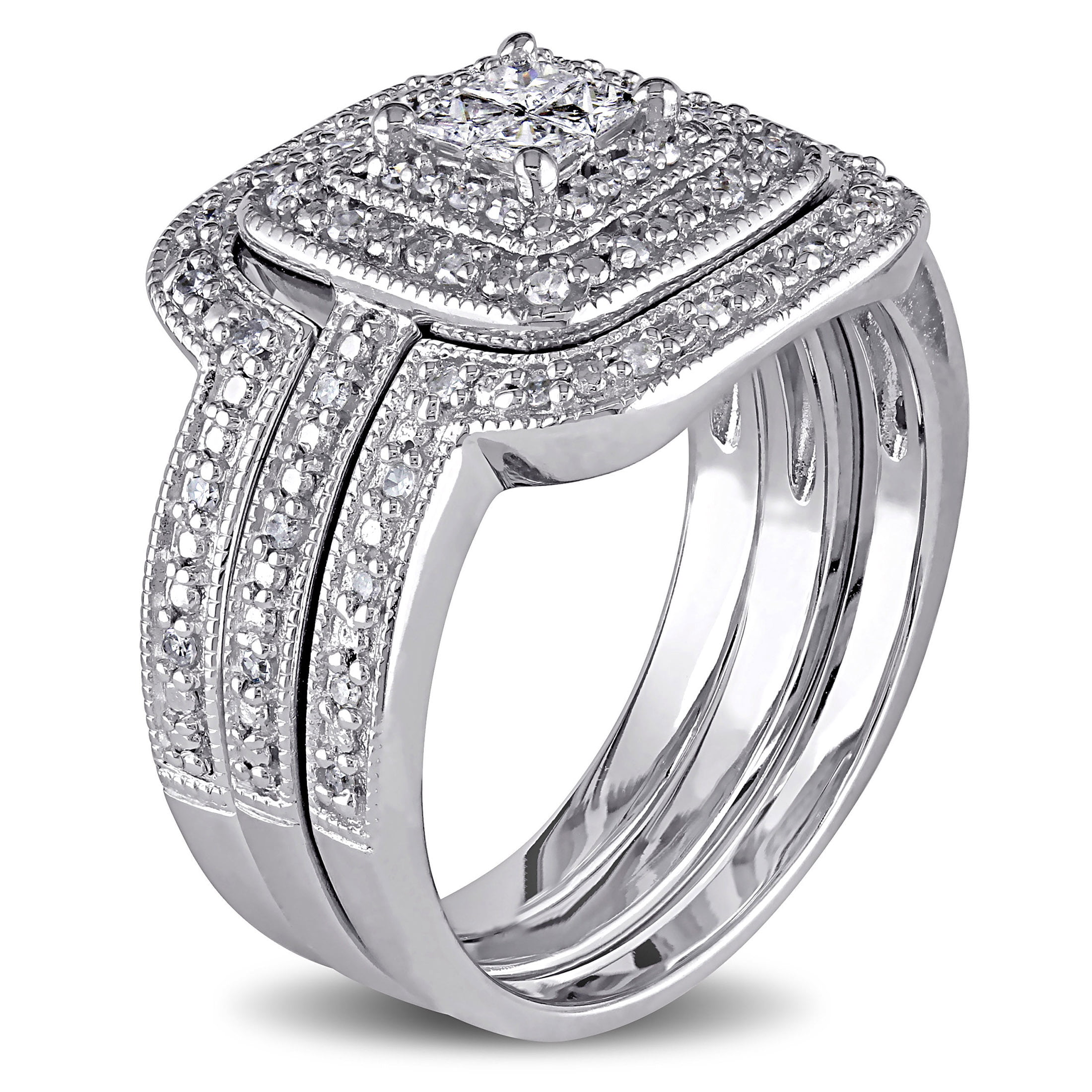 Miabella Women's 3/8 CT Diamond Cluster Halo Wedding Ring Set in Sterling  Silver