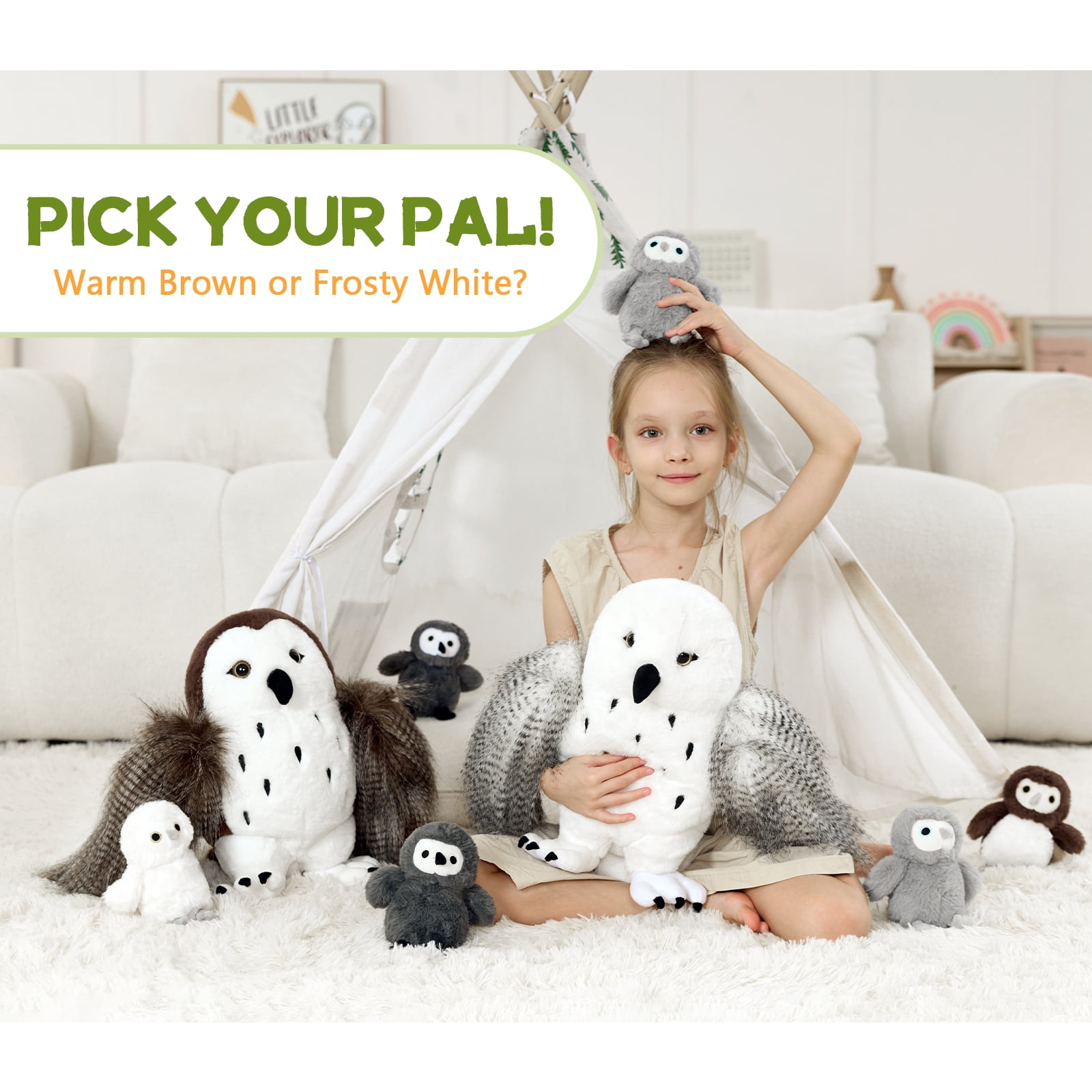 MorisMos 18" Brown Owl Stuffed Animal with 3 Baby Owls Plush Toys