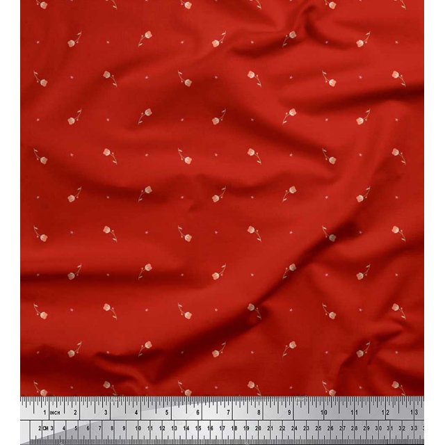 Soimoi polyester Crepe Fabric Star,Leaves & Tulip Floral Printed Fabric 1 Yard 42 Inch Wide