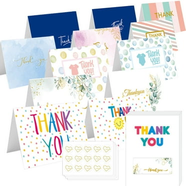 Boxed Set of 156 6x8 Inch Gold Foil Thank You Cards, Envelopes & Stickers, 12 Designs, for Weddings, Graduations, Business, Baby Showers, Holidays, Special Occasions