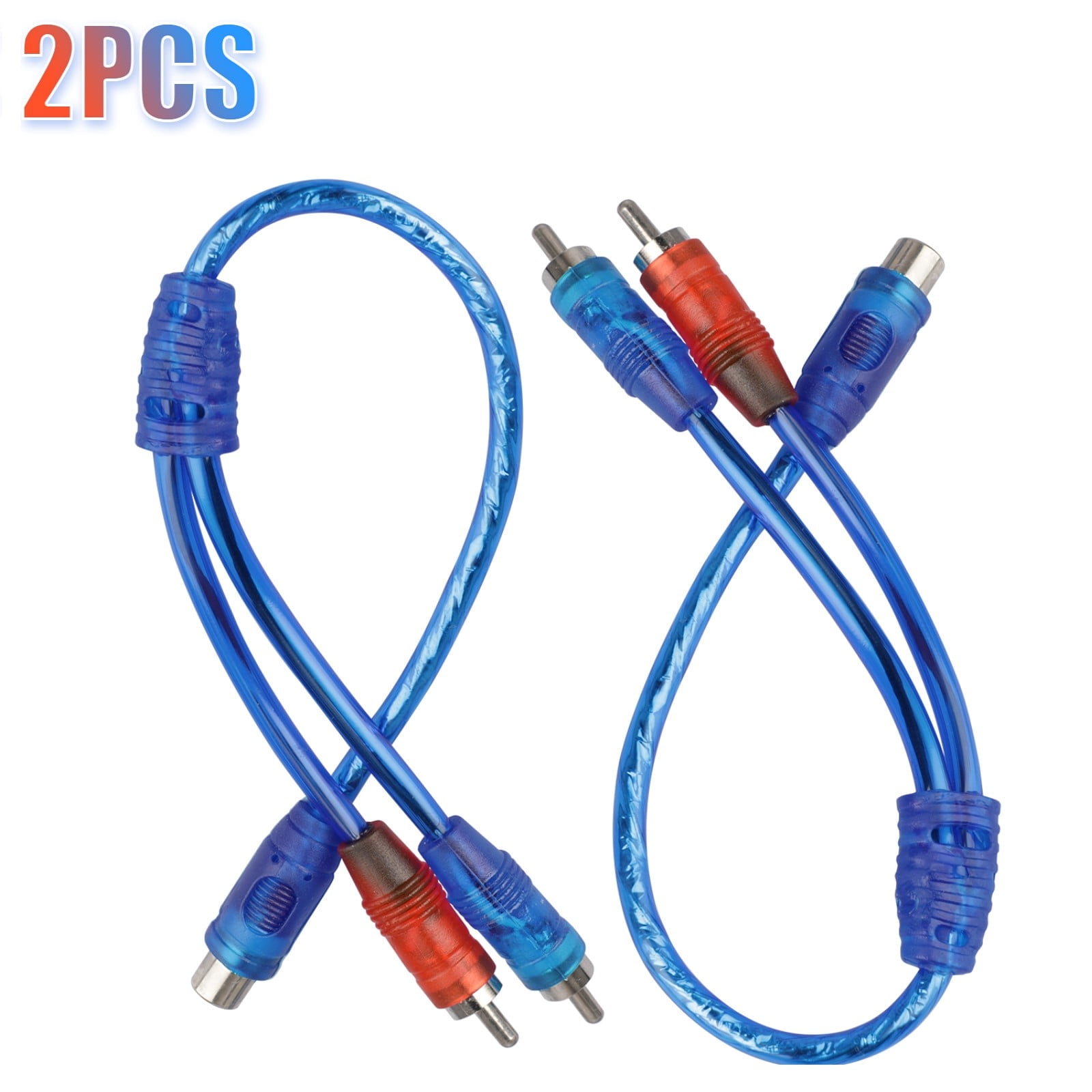 2 Pcs RCA Y Splitter Cable, DISEN RCA Y Adapter Connector 1 Female to 2 Male, RCA Speaker Splitter Shielding Cable Adapter, Blue