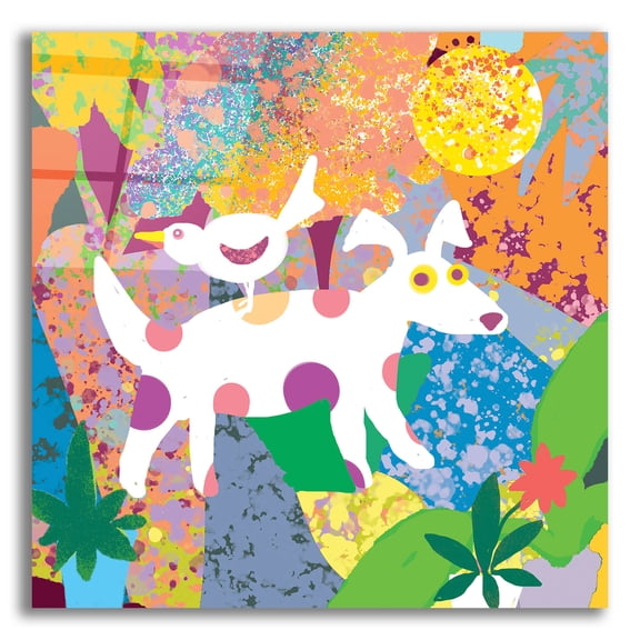 Epic Art 'Roosting Bird And Dog' by Holly McGee, Acrylic Glass Wall Art, 12"x12"