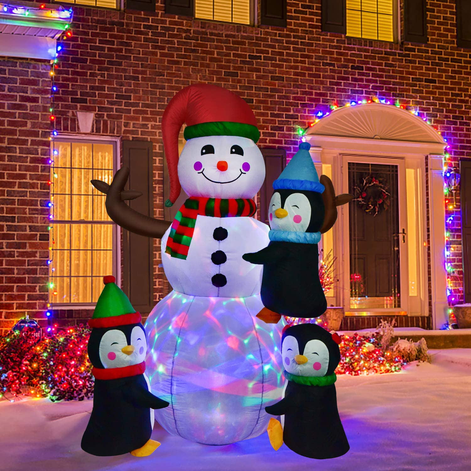 6 Foot Long Christmas Inflatable Snowman Penguin on Sleigh Yard Decoration 